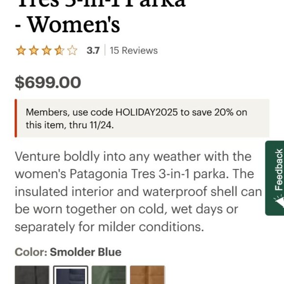 Patagonia Women's Tres 3-in-1 Parka, XL, Smolder Blue - Picture 15 of 16